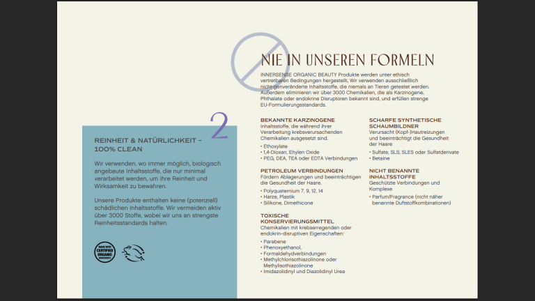 Erklärung der Rheinheit und Natürlichkeit der Produktlinie von INNERSENSE Erklärung der Rheinheit und Natürlichkeit der Produktlinie von INNERSENSE